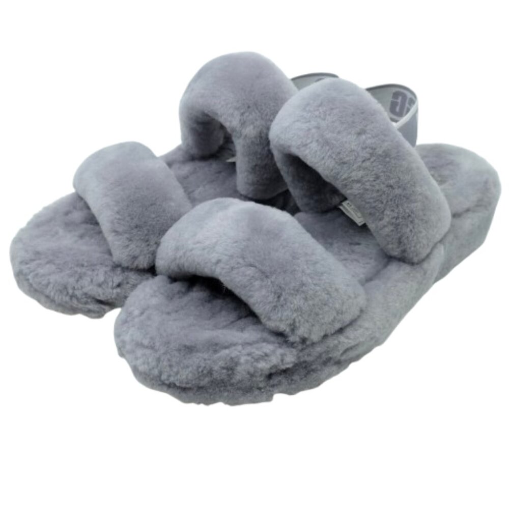 UGG~Fuzz Yeah Slide~WOMENS GRAY SHEARLING SLIPPERS SANDALS~SIZE 8
